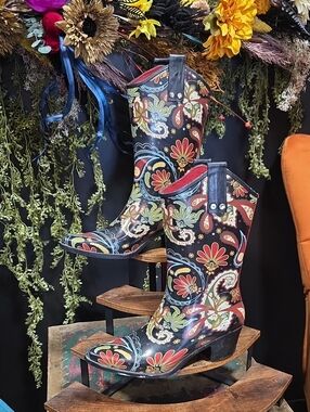 Women's Floral & Paisley Pattern Western Rubber Boots -
